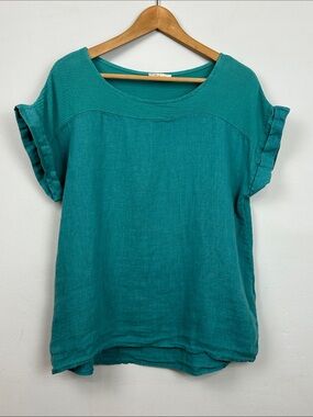 Bellambra Made In Italy Teal LagenLook 100% Linen Top Women's Size M